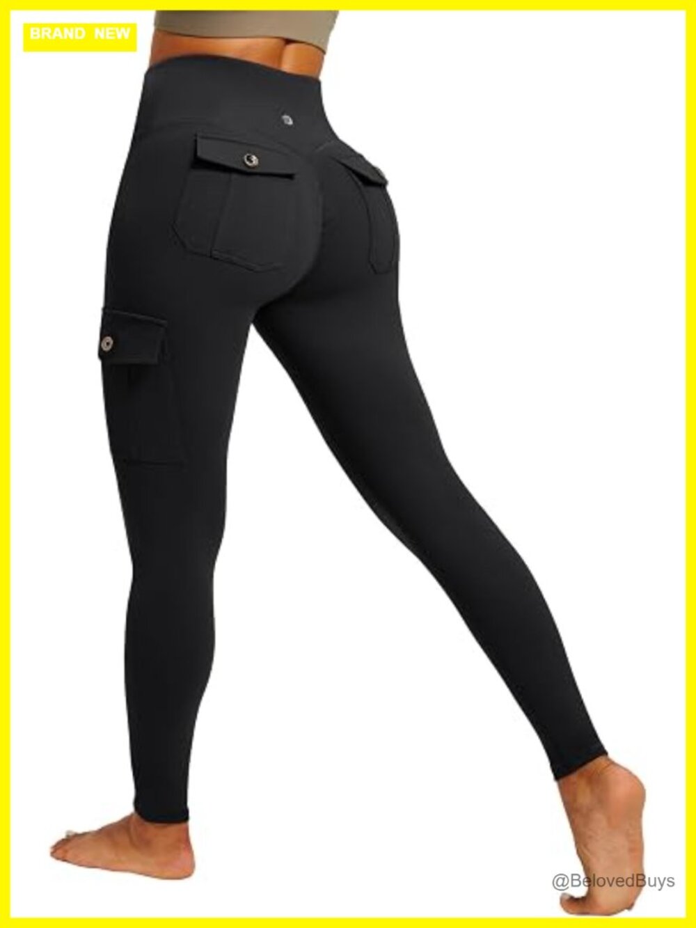 Butt Lifting Cargo Leggings High Waisted Workout Yoga Pants with Pockets Tummy - Picture 1 of 6